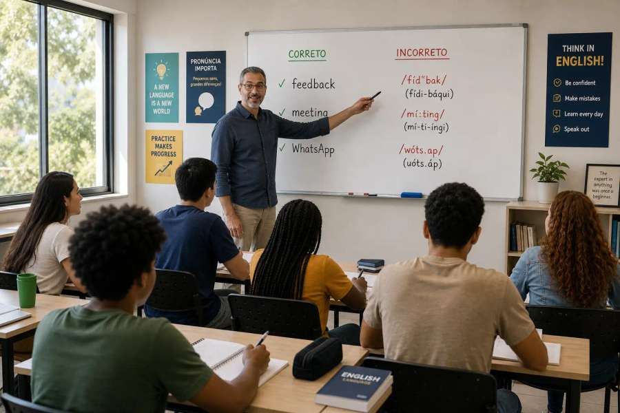 ElevenLabs lendo palavra em inglês errado (feedback, meeting, WhatsApp) — o dicionário fonético BR