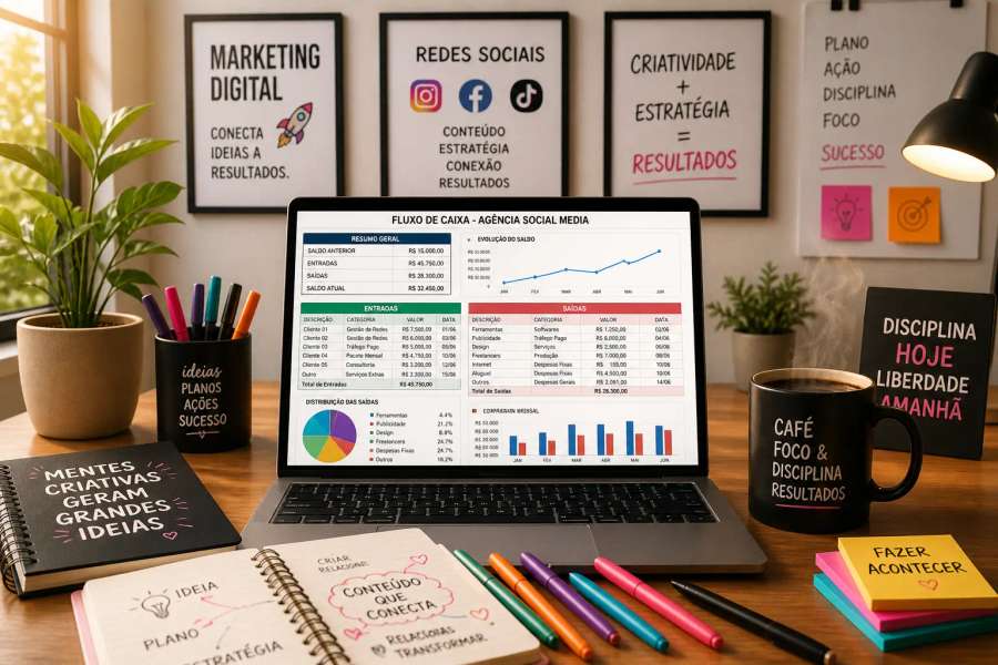 Planilha de fluxo de caixa para social media / marketing no Excel