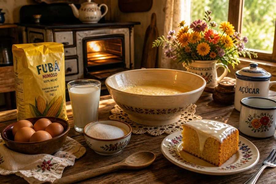 Receita de bolo de fubá cremoso