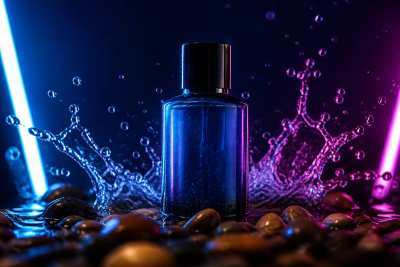 Packshot de cosmético com respingos de água