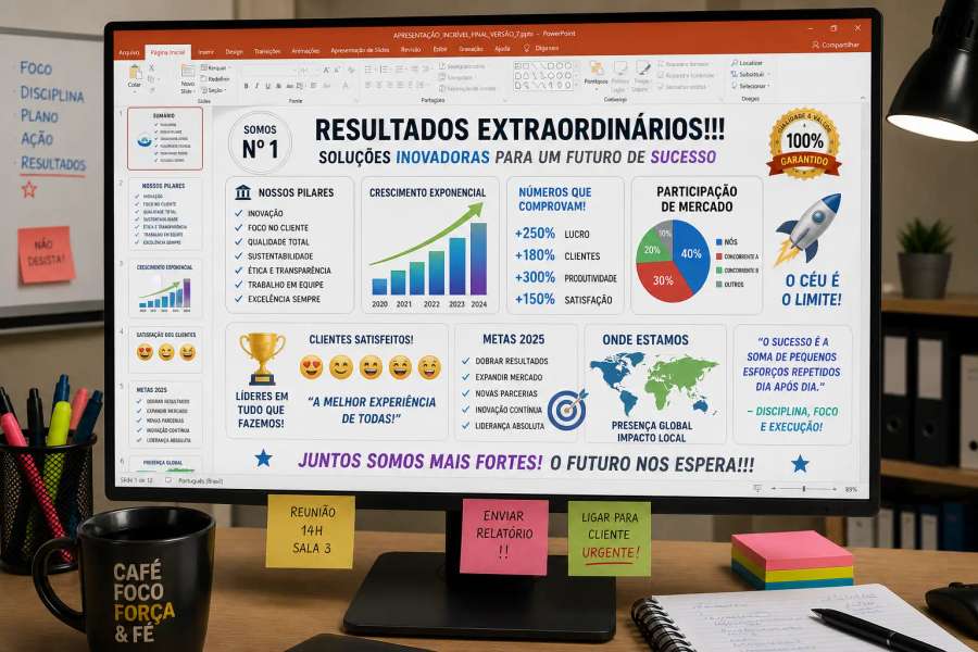 Depois — Deixar os slides limpos e modernos (menos poluídos)