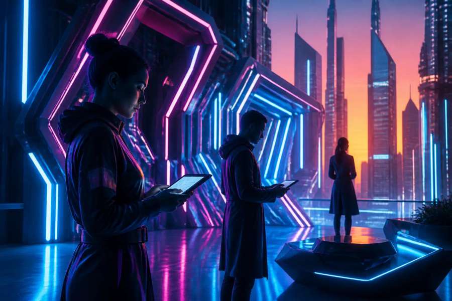 Cartaz denso estilo almanaque futurista