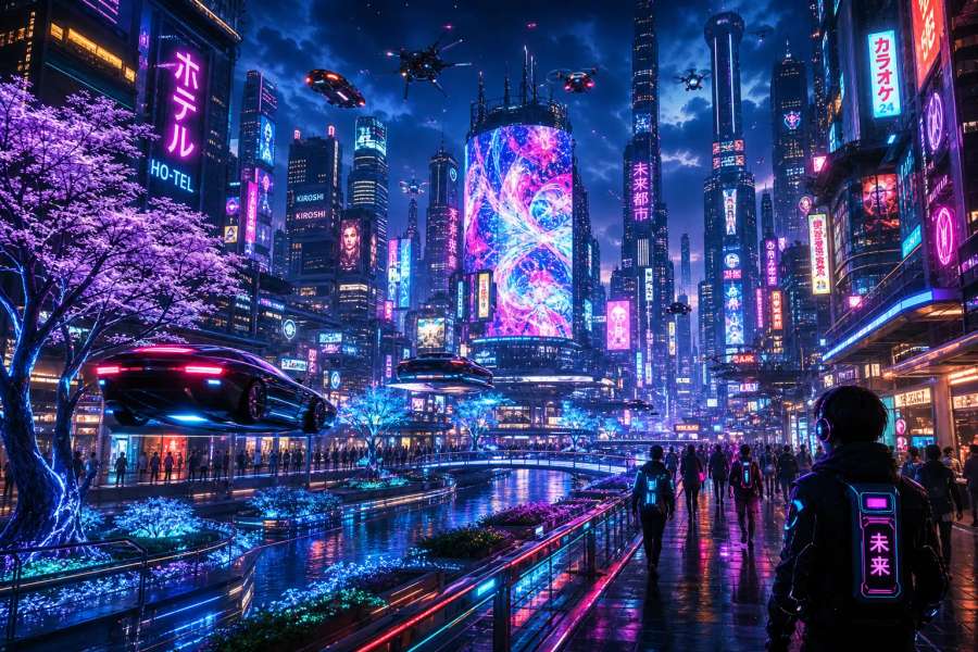 Imagem: paisagem urbana futurista / cyberpunk