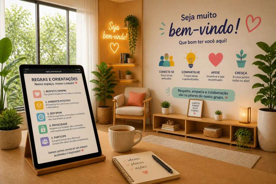 Bot de boas-vindas: regras + PDF fixado