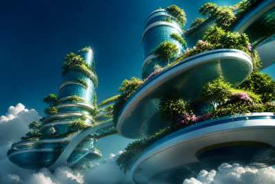 Cidade nas nuvens surreal