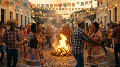 Cena de festa junina ao entardecer