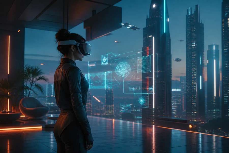 Persona em realidade virtual cyberpunk