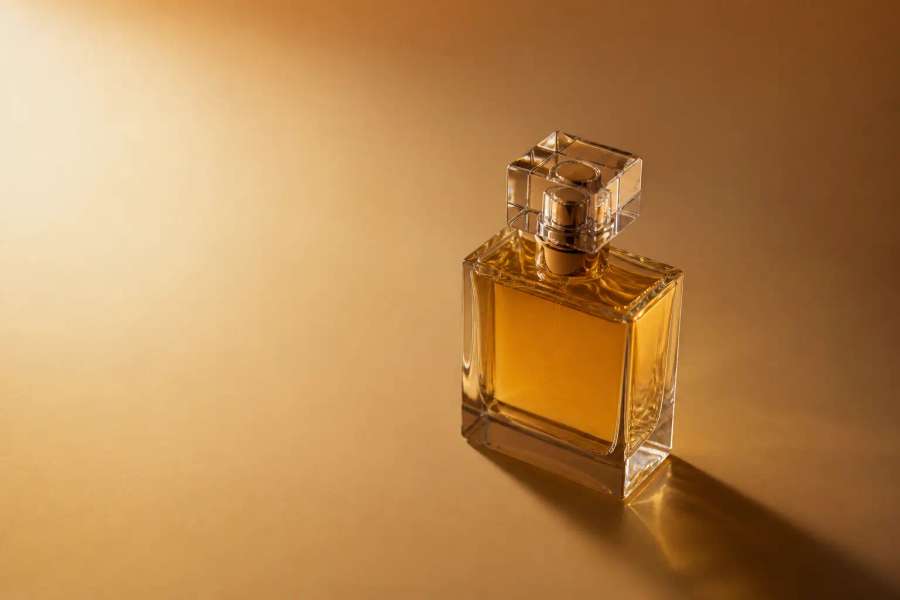 Foto de produto de perfume em fundo gradiente