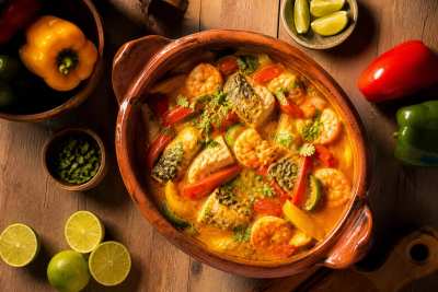 Anúncio gastronômico premium — moqueca na panela de barro