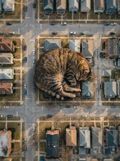 Gato gigante na cidade